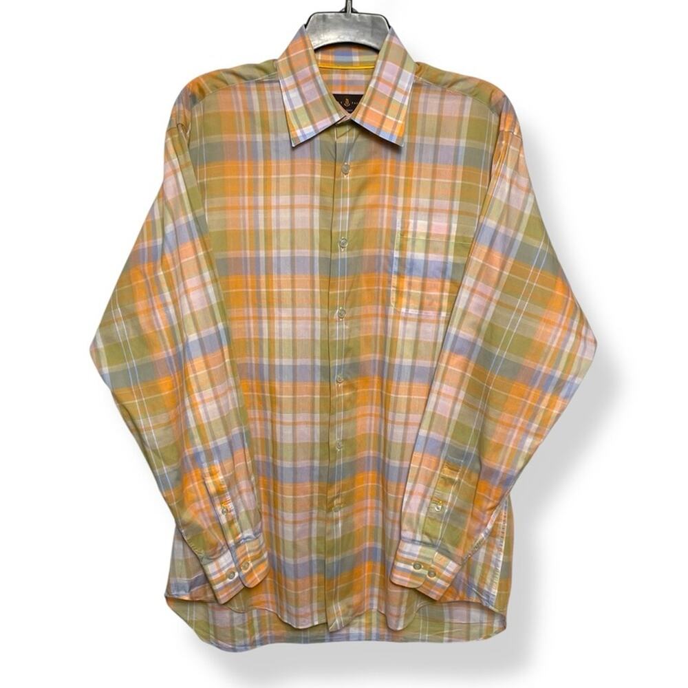 Robert Talbott Orange and Green Plaid button down Shirt 100% cotton medium